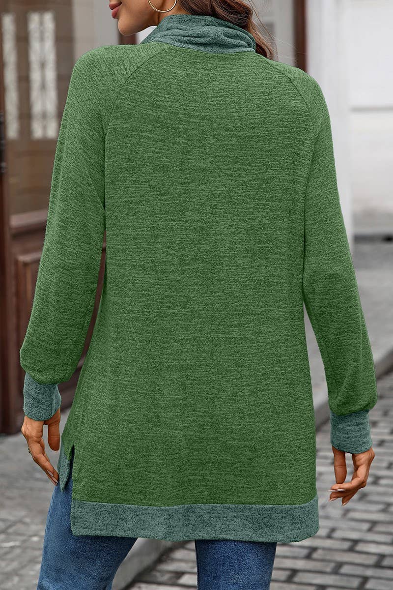 CWTBLL01308_COLORBLOCK SCARF NECK LONG SLEEVE CASUAL TOP