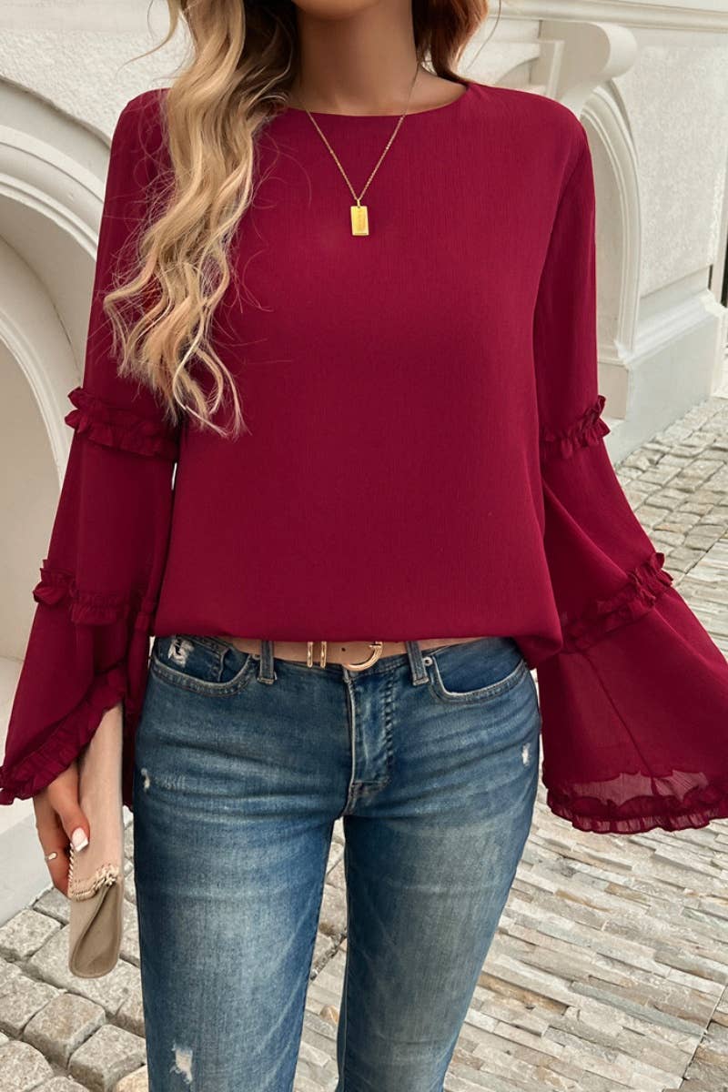 CWTBLL1893_FALL BAGGY CREW NECK TOP WITH FLARED SLEEVES