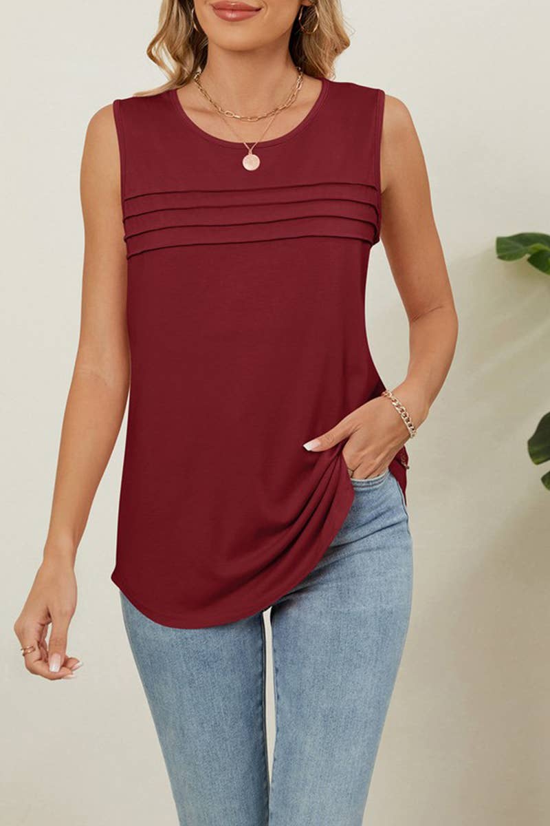 CWTTSL0310_UMMER SOLID COLOR ROUND NECK LOOSE SLEEVELESS VES