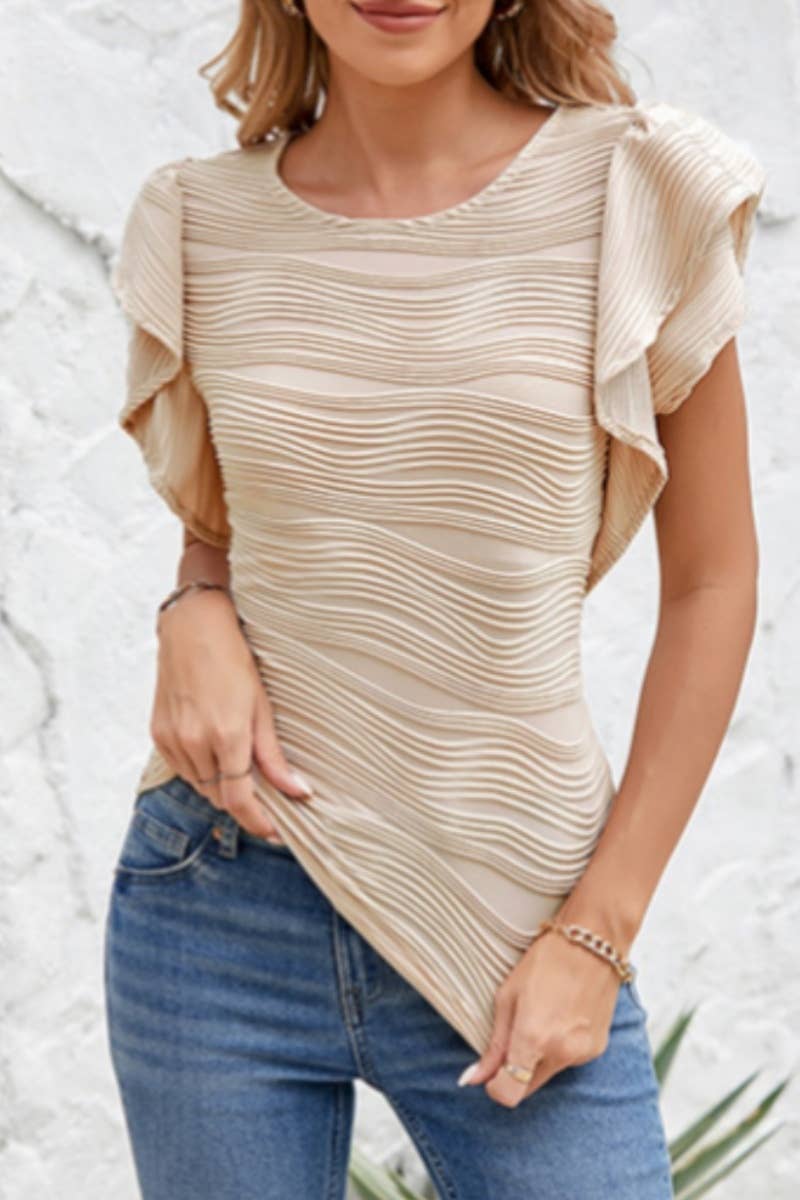 CWOV0447_SUMMER WAVY RUFFLED SHORT SLEEVE TOP