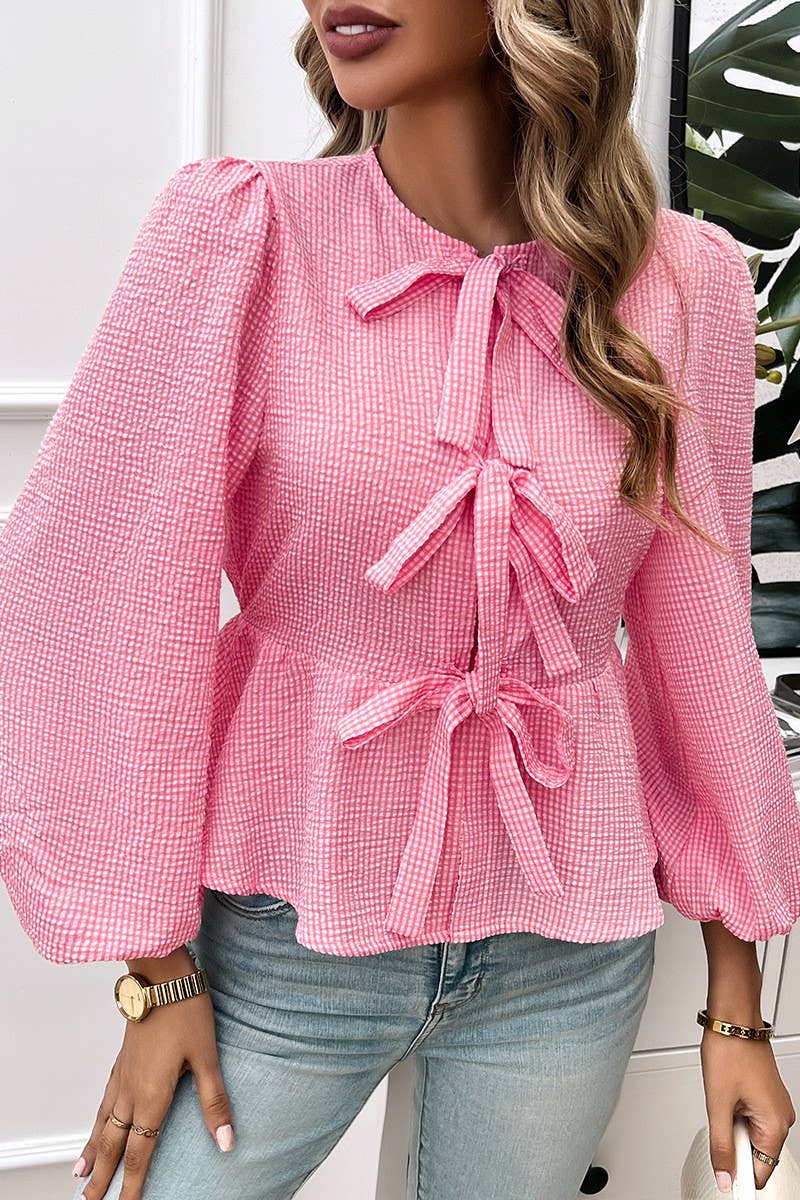 CWTSTL1419_PUFF SLEEVES ROUND NECK LOOSE LONG SLEEVES