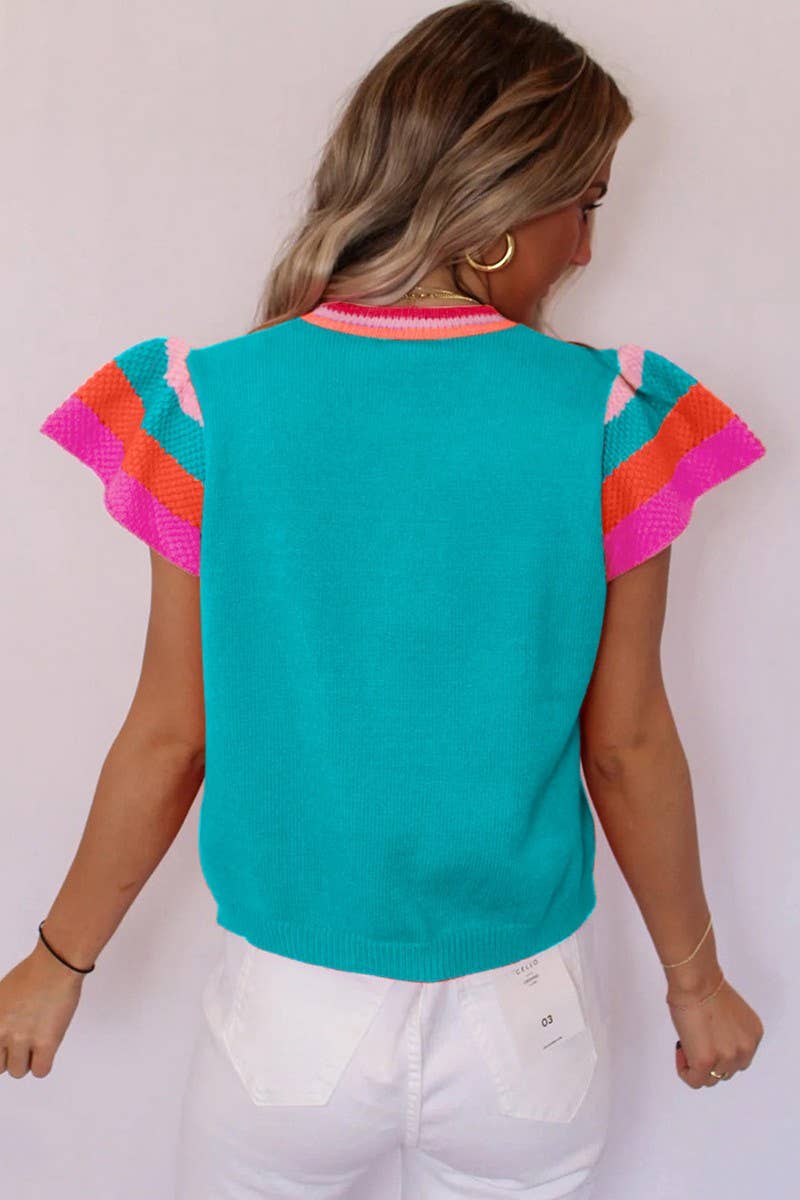 CWOSWS0124_CREW NECK CONTRAST COLOR KNIT SHORT SLEEVE TOP