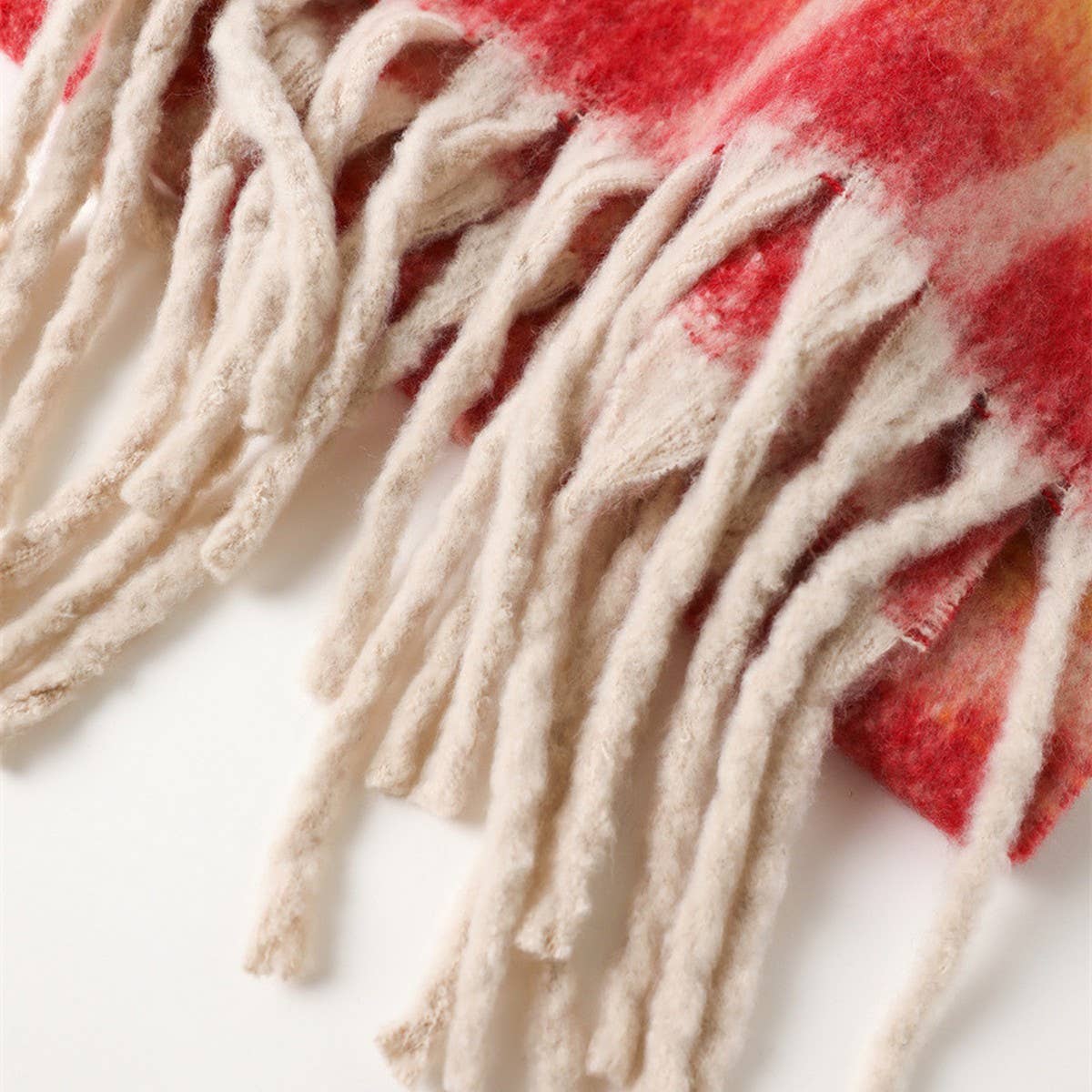 Rainbow Grid Soft Scarf with Fringe Trim_CWASC2775