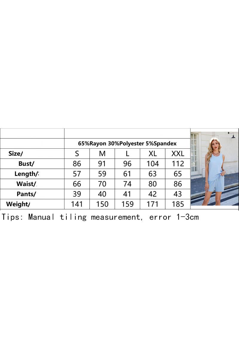 CWSS1086_SUMMER NEW ROUND NECK CASUAL TWO-PIECE SUIT