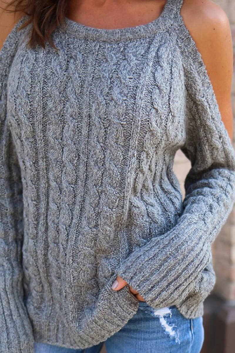 CWOSWL6650_CREW-NECK OFF-SHOULDER LONG-SLEEVED SWEATER