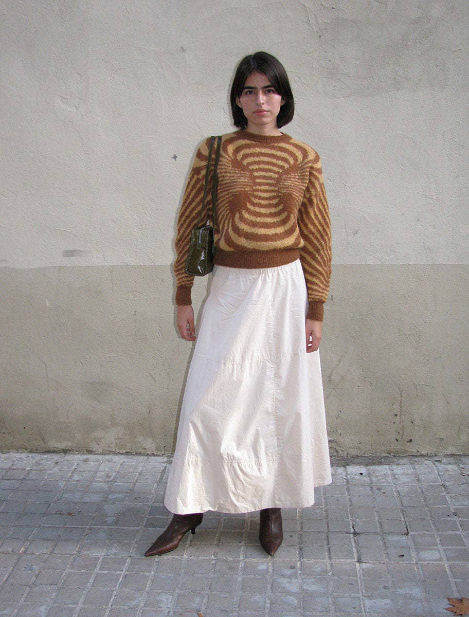 CREW-NECK STRIPED LONG-SLEEVED SHORT SWEATE