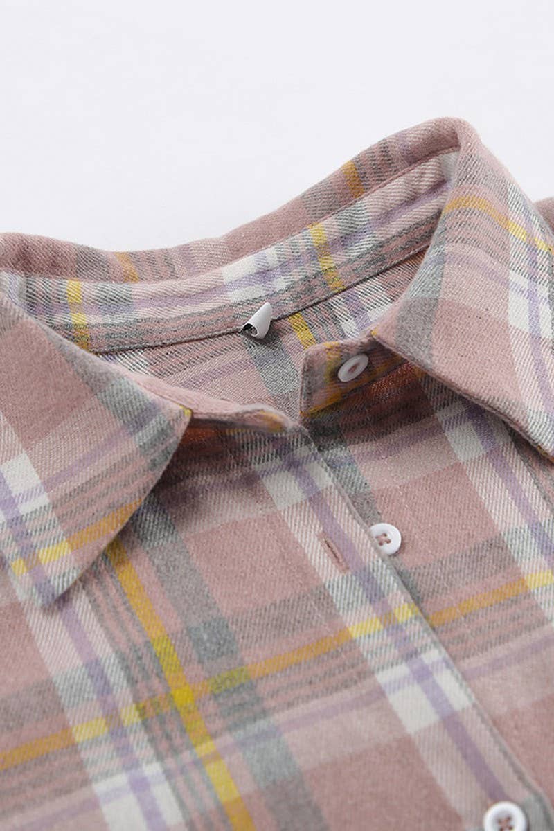 CWTBLL00586_FRESH LACE LOOSE LONG-SLEEVED PLAID SHIRT