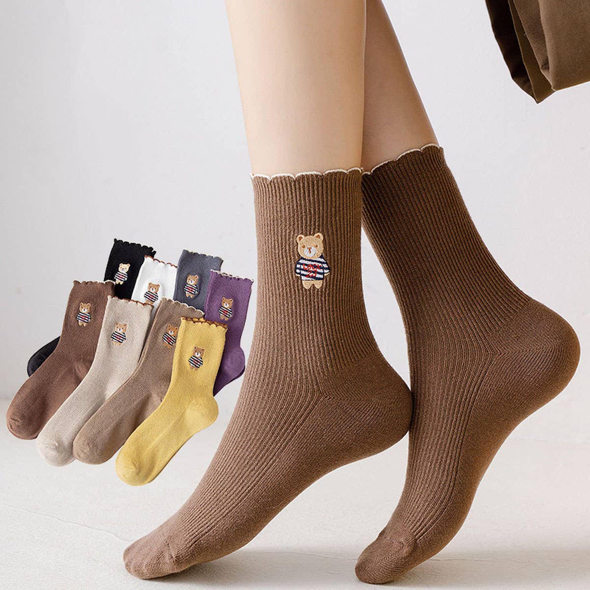 BREATHABLE AND SWEAT-ABSORBENT CARTOON BEAR SOCKS_CWMS1396