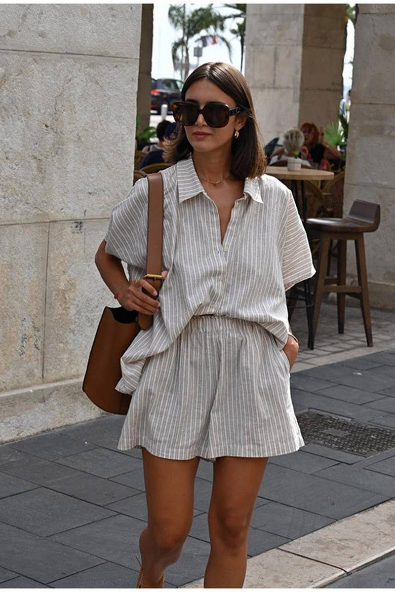 CWSTB00388_STRIPED SHORT-SLEEVED SHIRT AND SHORTS SET