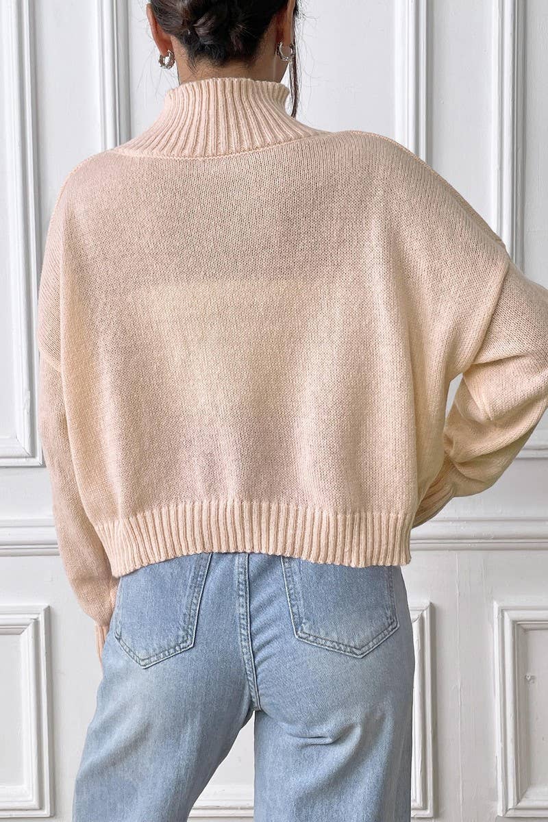 CWTTT00022_WOMEN TURTLENECK SHORT SWEATER BOW