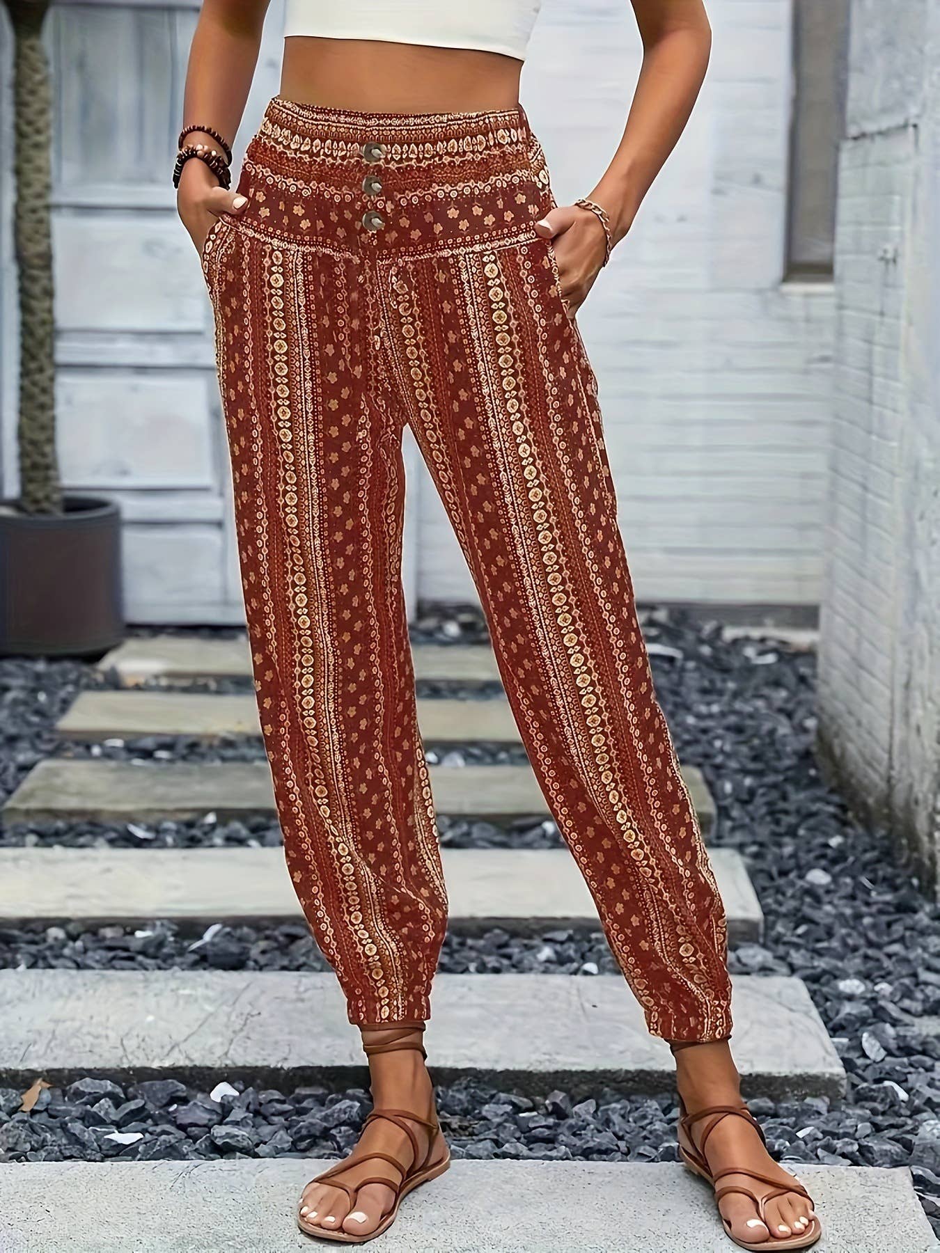 Casual loose, tight-fitting wide-leg pants