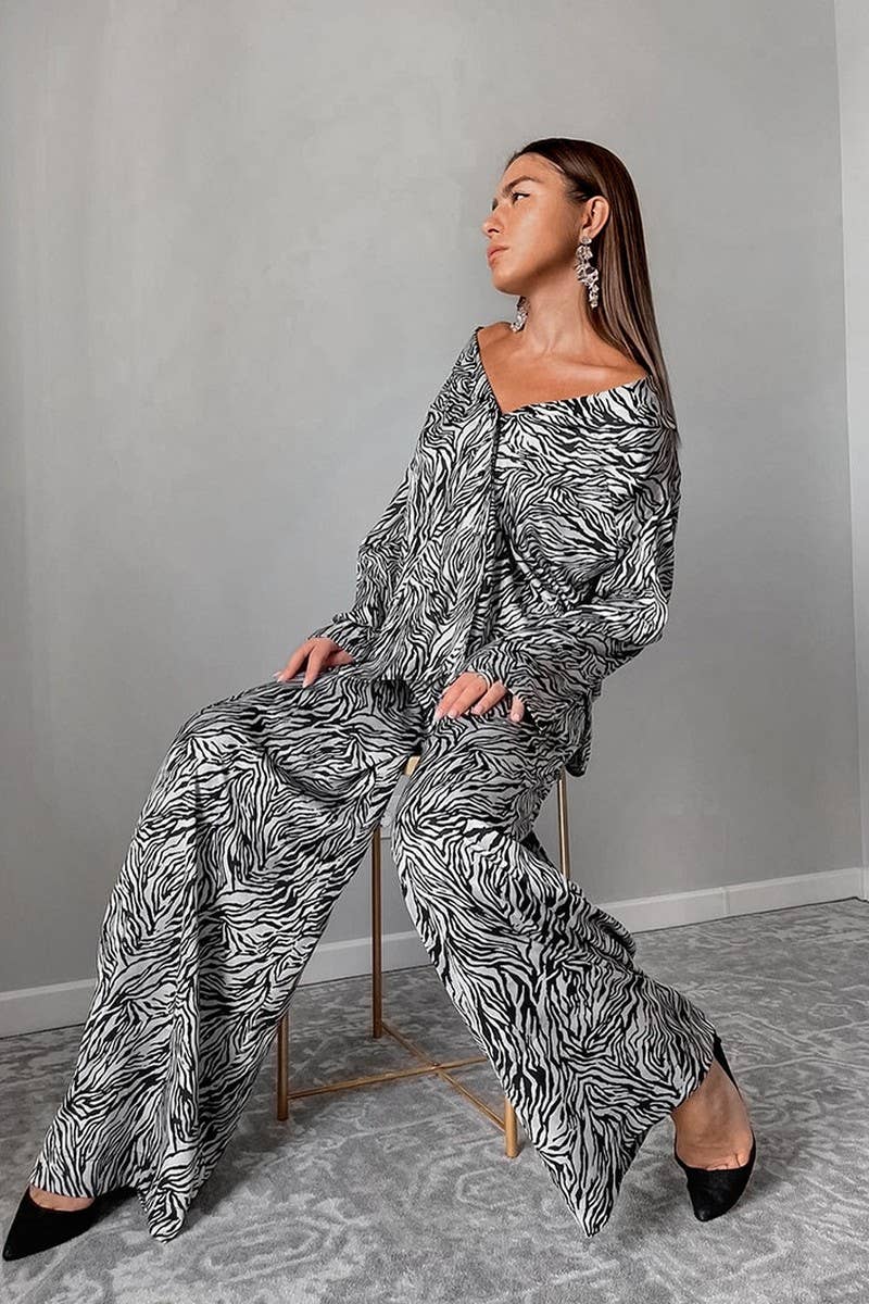 CWSPJ0400_PRINTED CARDIGAN LONG SLEEVE PANTS PAJAMA SET