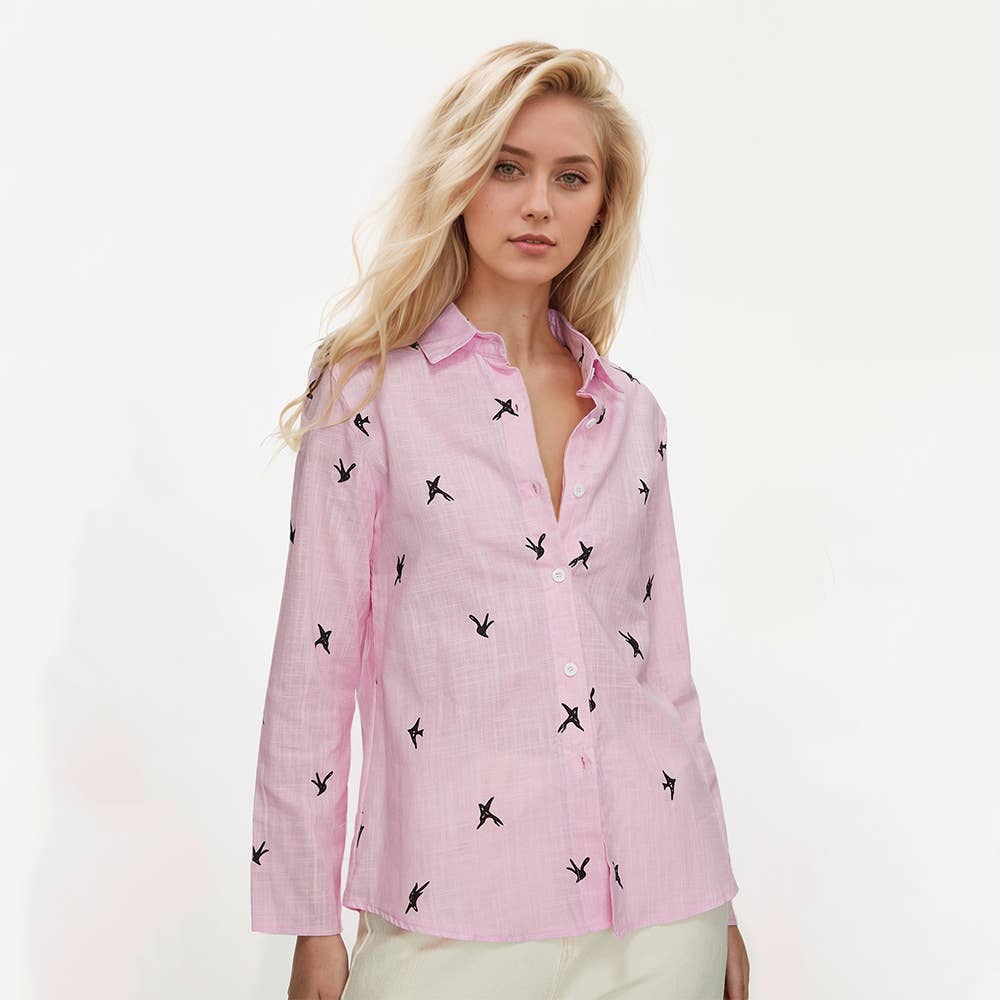 COTTON AND LINEN ANIMAL PRINT CASUAL LAPEL SHIRT