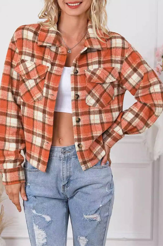 CWTSTL2384_FASHION PLAID LONG-SLEEVED SHIRT SHORT