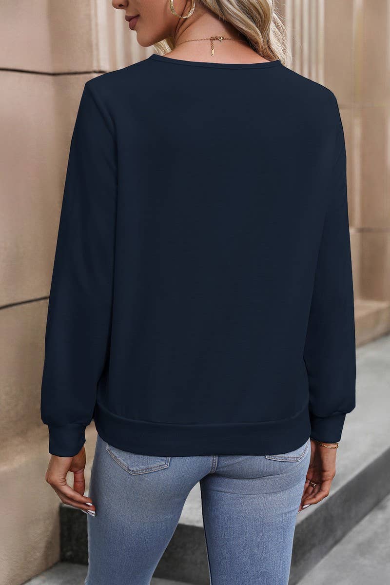 CWTBLL4041_SOLID WHITE V-NECK LONG SLEEVE SWEATSHIRT