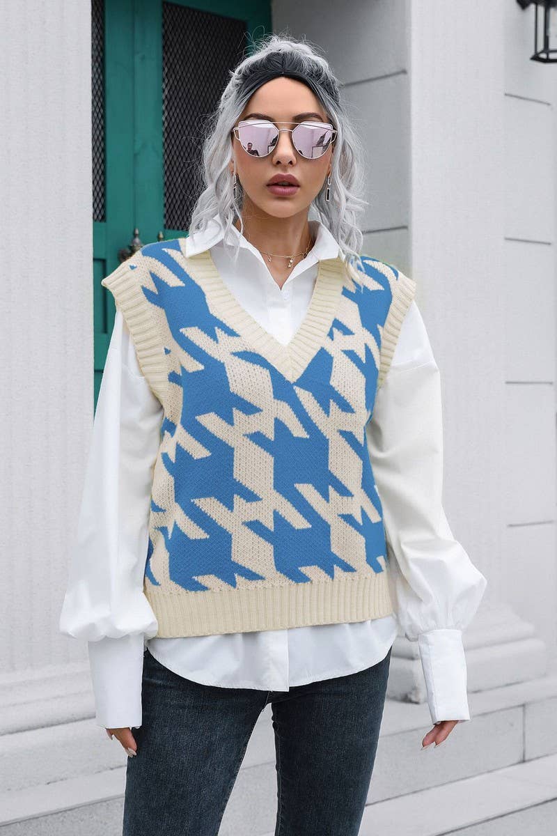 CWOV0501_HOUNDSTOOTH V-NECK VEST SWEATER VEST