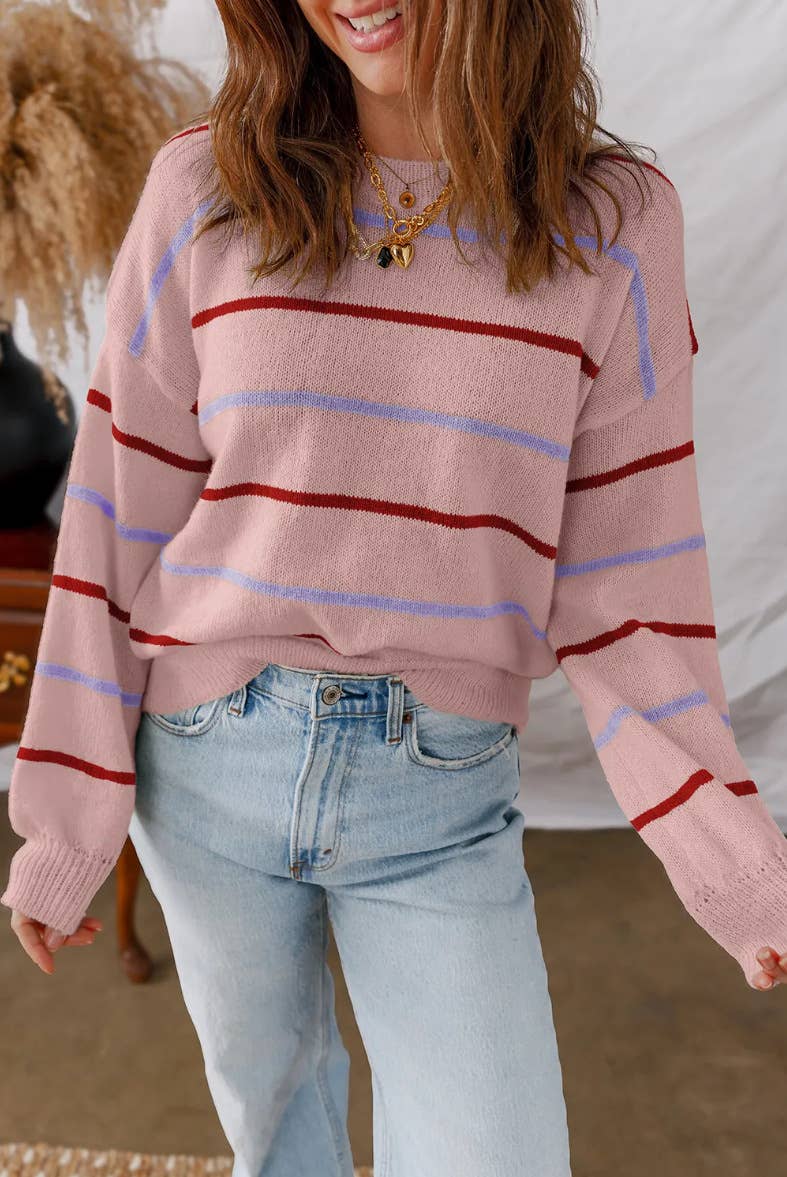 Colorful striped long-sleeved loose sweater