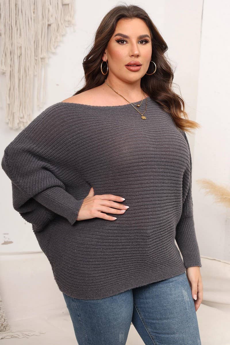 CWOSWL1589_PLUS Size Round Neck Long Sleeve Sweater