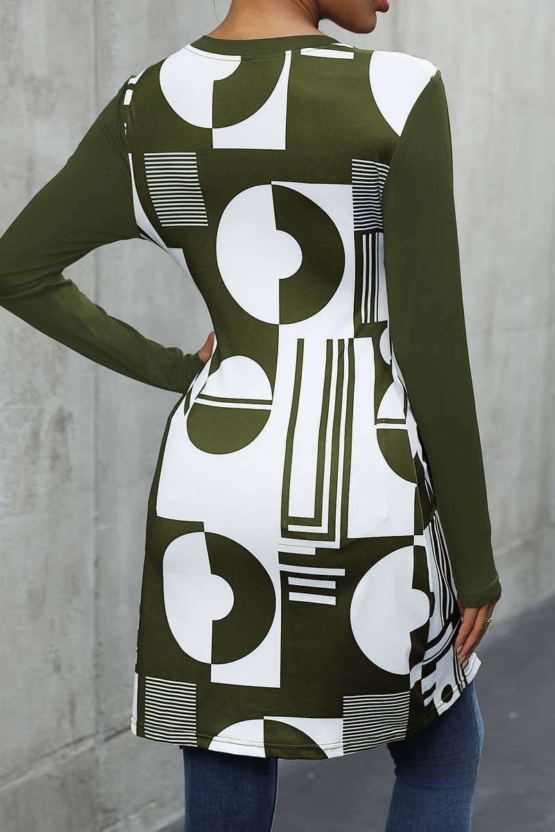 CWTTL1967_SIMPLE GEOMETRIC PATTERN SLIM FIT LONG T-SHIRT