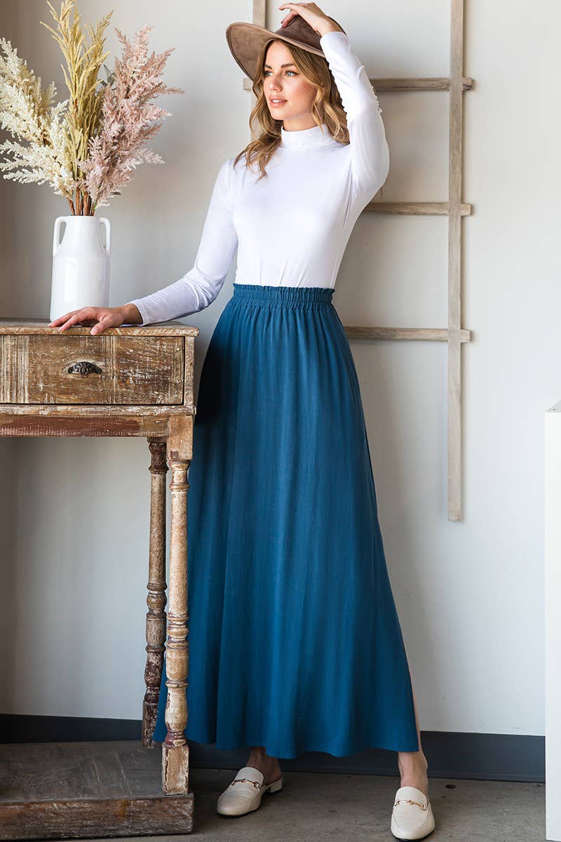 CWBLS132-S_SIDE SLIT DETAILED MAXI LINEN SKIRT