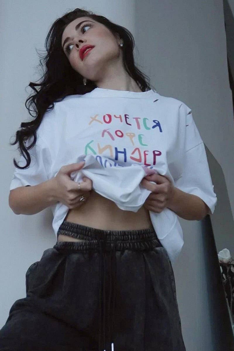 CWTTS1282_LETTER PRINT RIPPED SHORT SLEEVE T-SHIRT