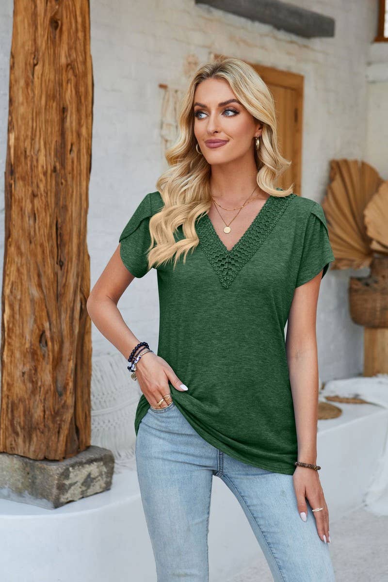 CWTBLS1106_V-NECK SOLID COLOR CASUAL TOP