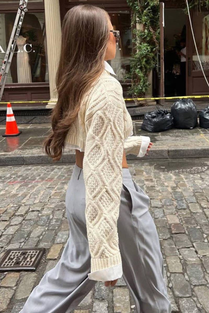 CWOSWL6309_KNIT LONG-SLEEVED CREW NECK SWEATER SHORT