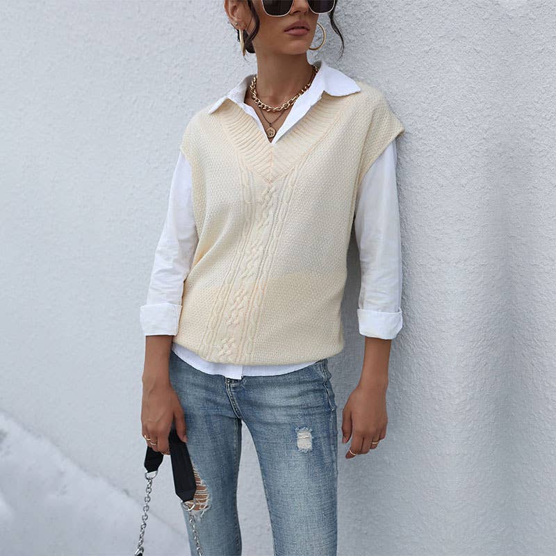 CASUAL TOP SOLID COLOR TWIST SWEATER VEST