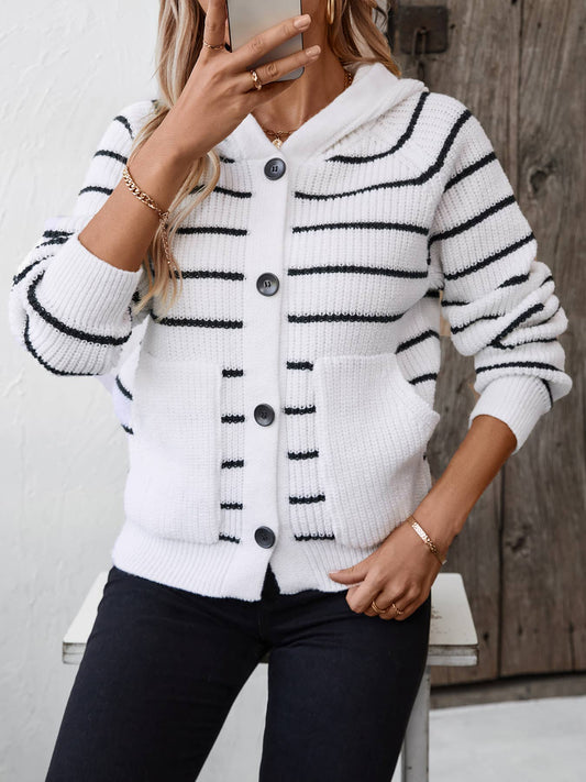CASUAL ALL-IN-ONE HOODED STRIPED CARDIGAN