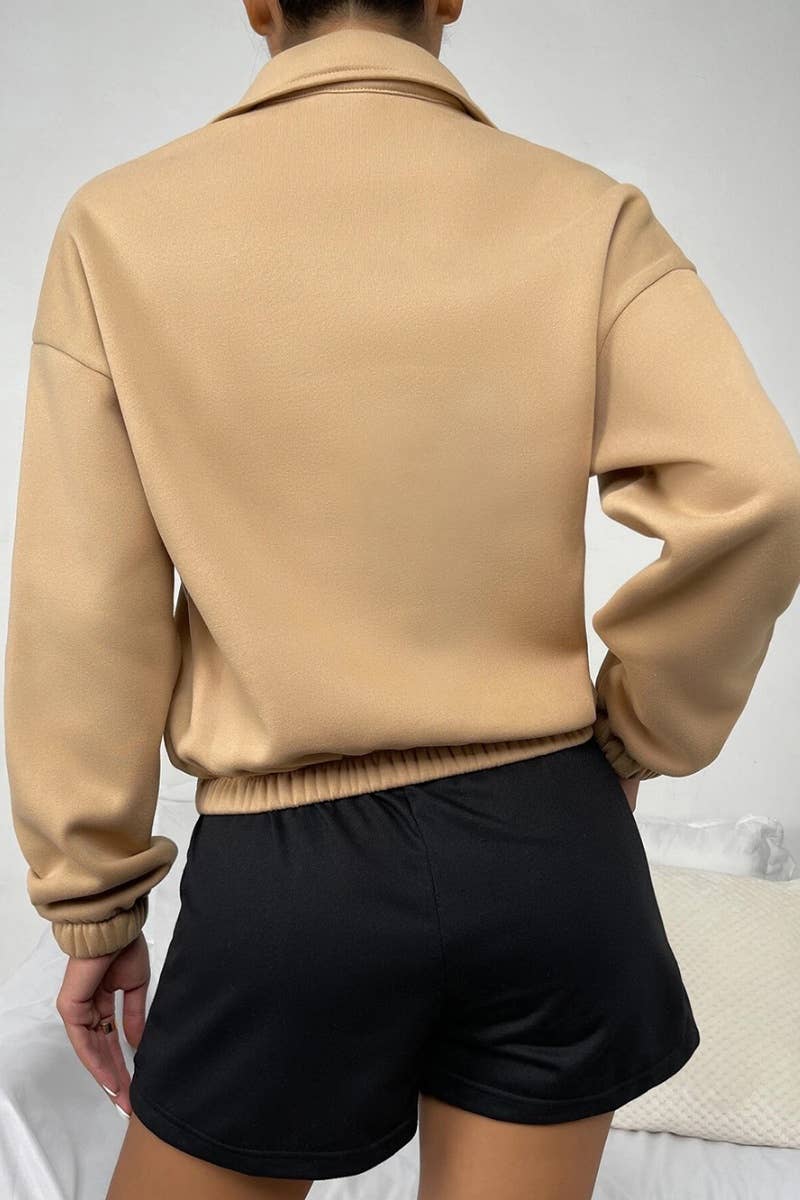 CWTBLL2479_LONG-SLEEVED HOODIE WITH POCKET ZIPPER FLEECE