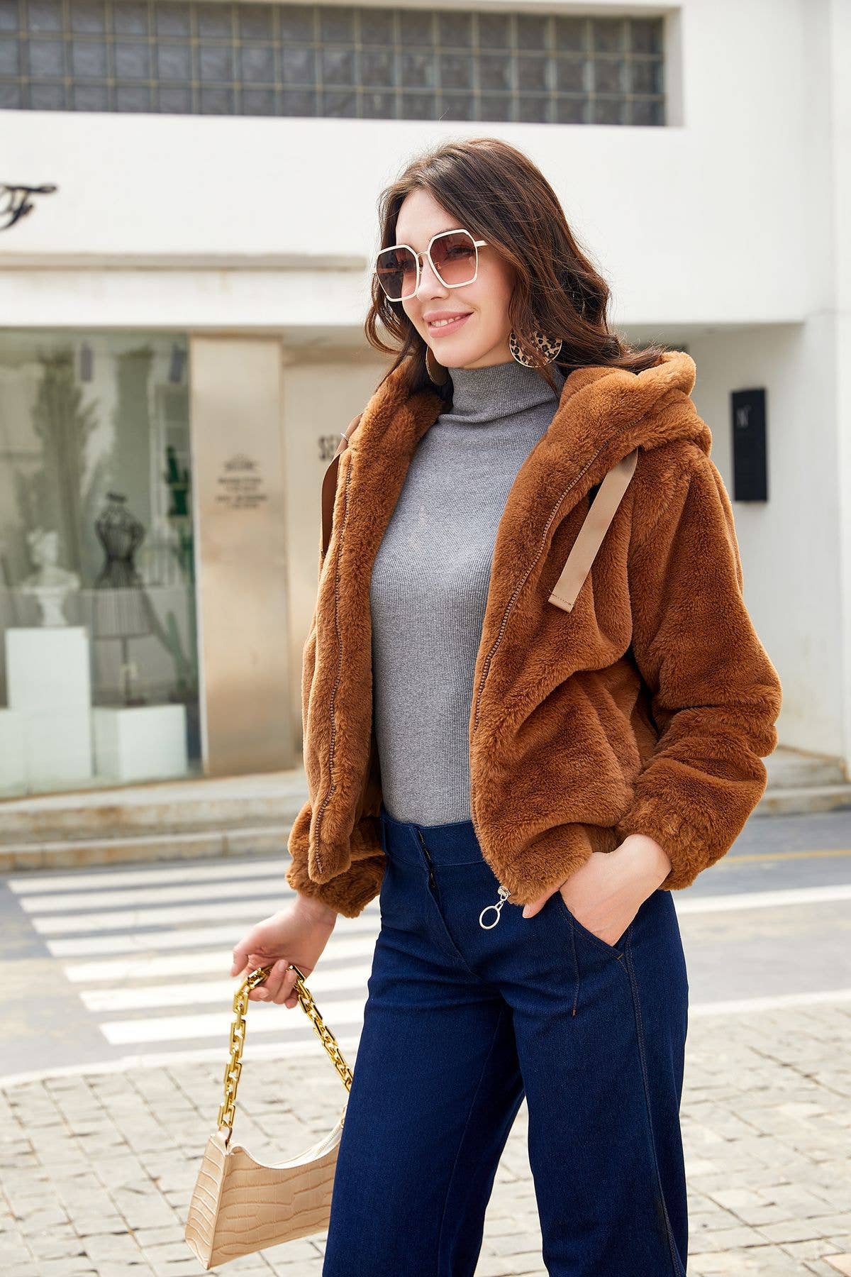 Fleece jacket hooded long sleeve warm padded jacket