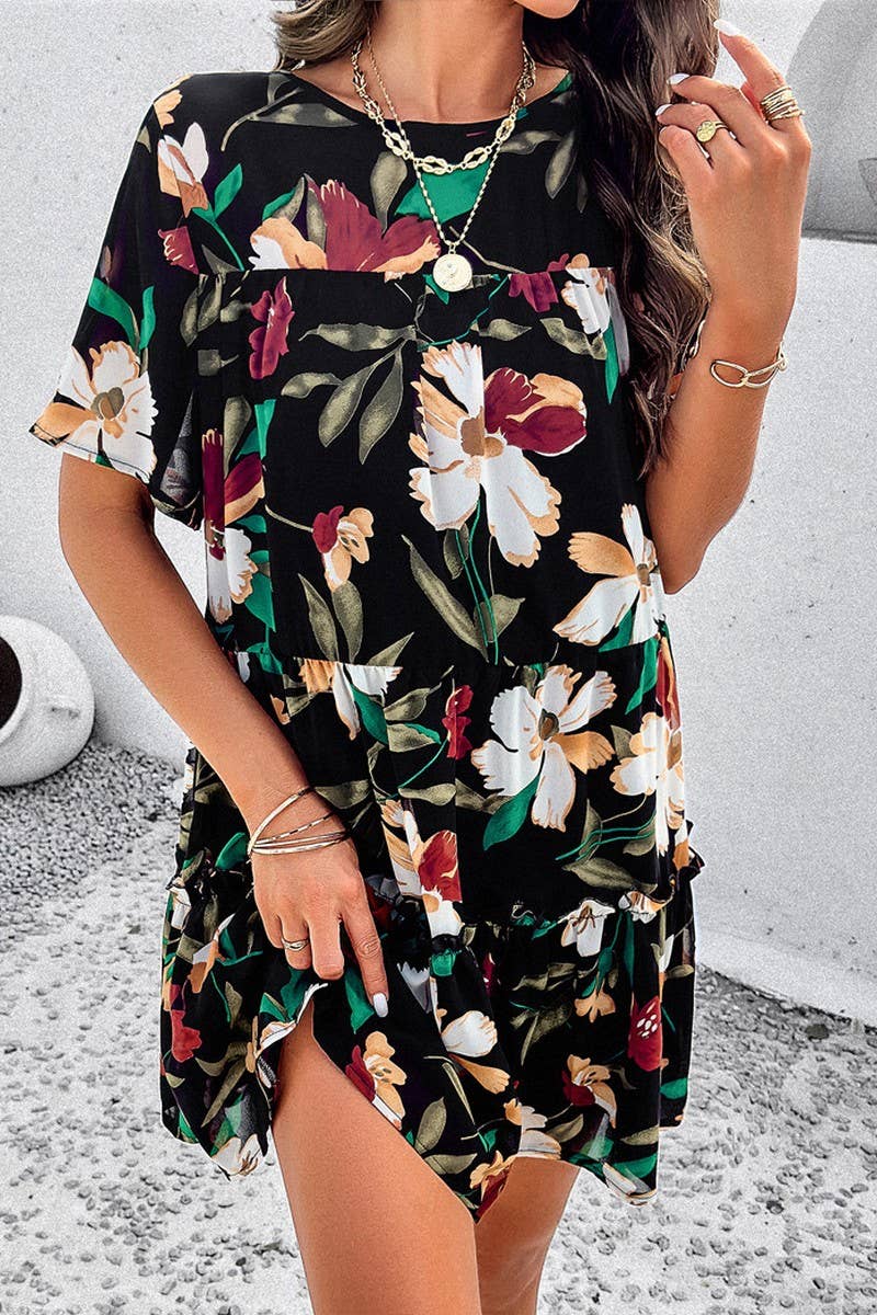CWDSD7136_2025 LEISURE HOLIDAY PRINT SHORT SLEEVE DRESS