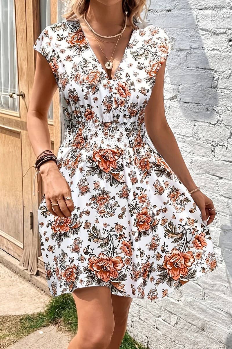 CWDSD8567_DEEP V FLORAL FLOWING SLEEVE DRESS