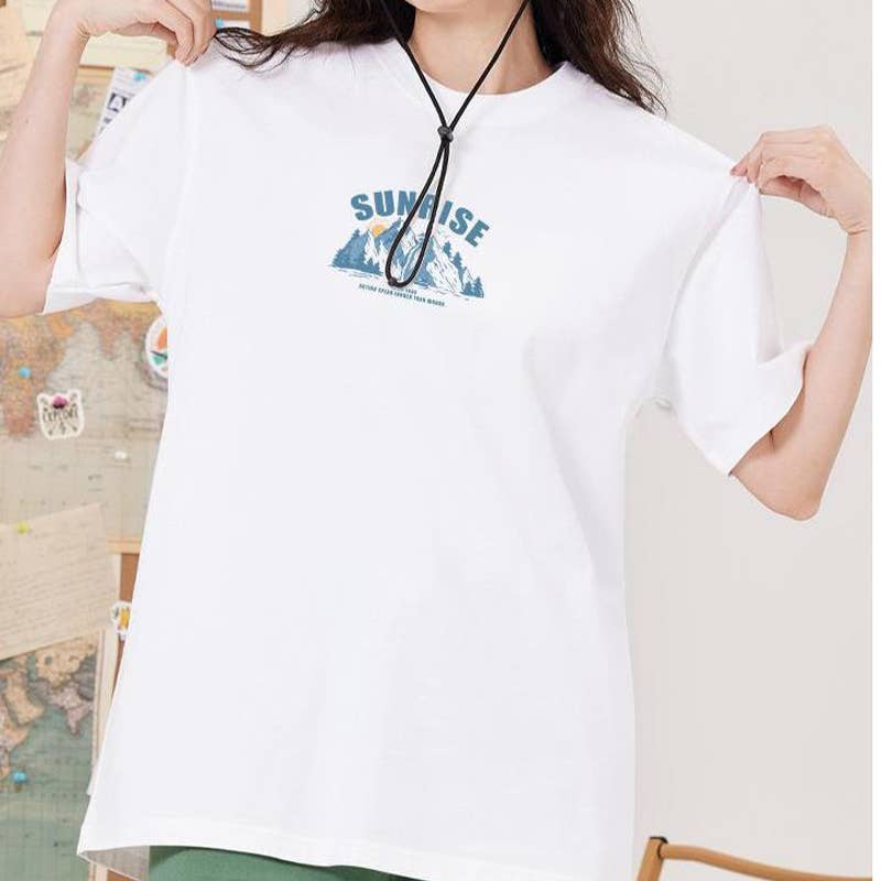 CWTTS0935_ALPHABET PRINT ROUND NECK LOOSE CASUAL T SHIRT