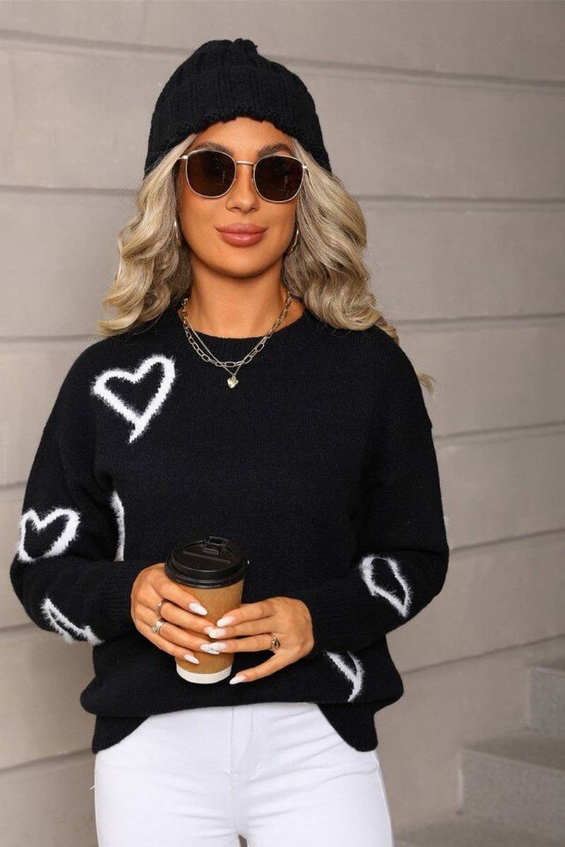 CWOSWL07587_HEART VALENTINE'S DAY CREW NECK PULLOVER SWEATER