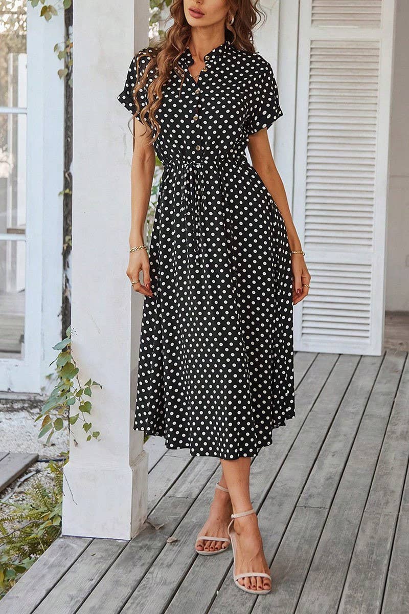 CWDMD6451_SUMMER POLKA DOT ALL-MATCH SHIRT DRESS