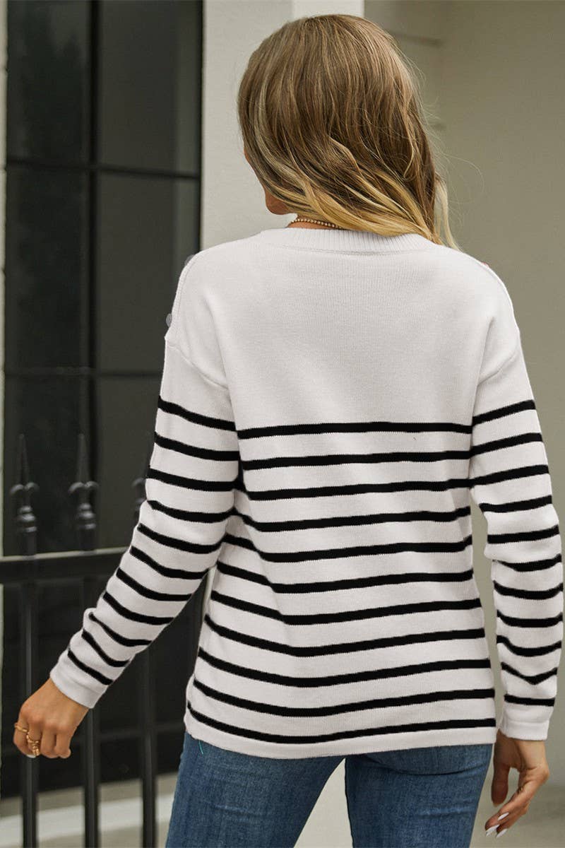 CWOSWL1666_Crew Neck Long Sleeve Striped Pullover Sweater