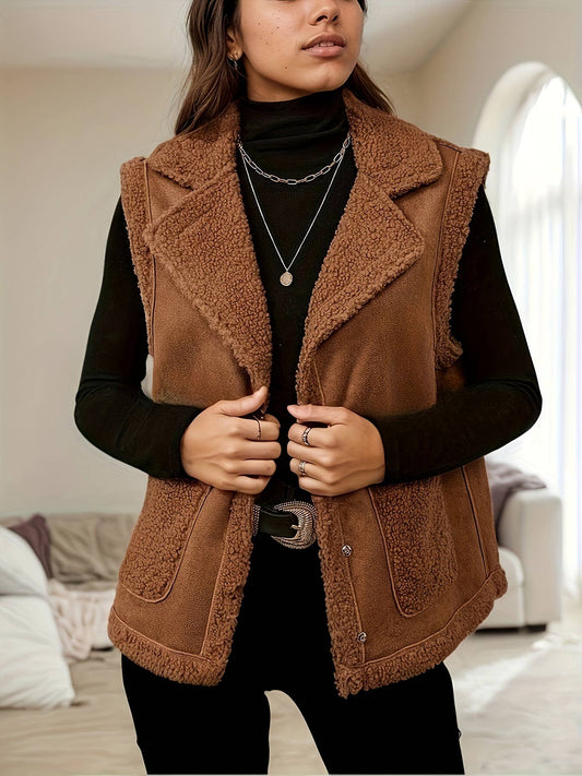 Corduroy collar and suede vest jacket