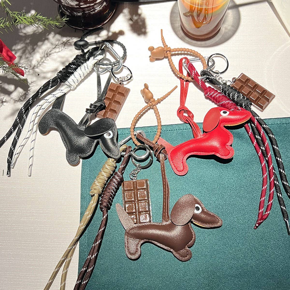 Retro Leather Dachshund Charm with Braided Strap_CWMM7550