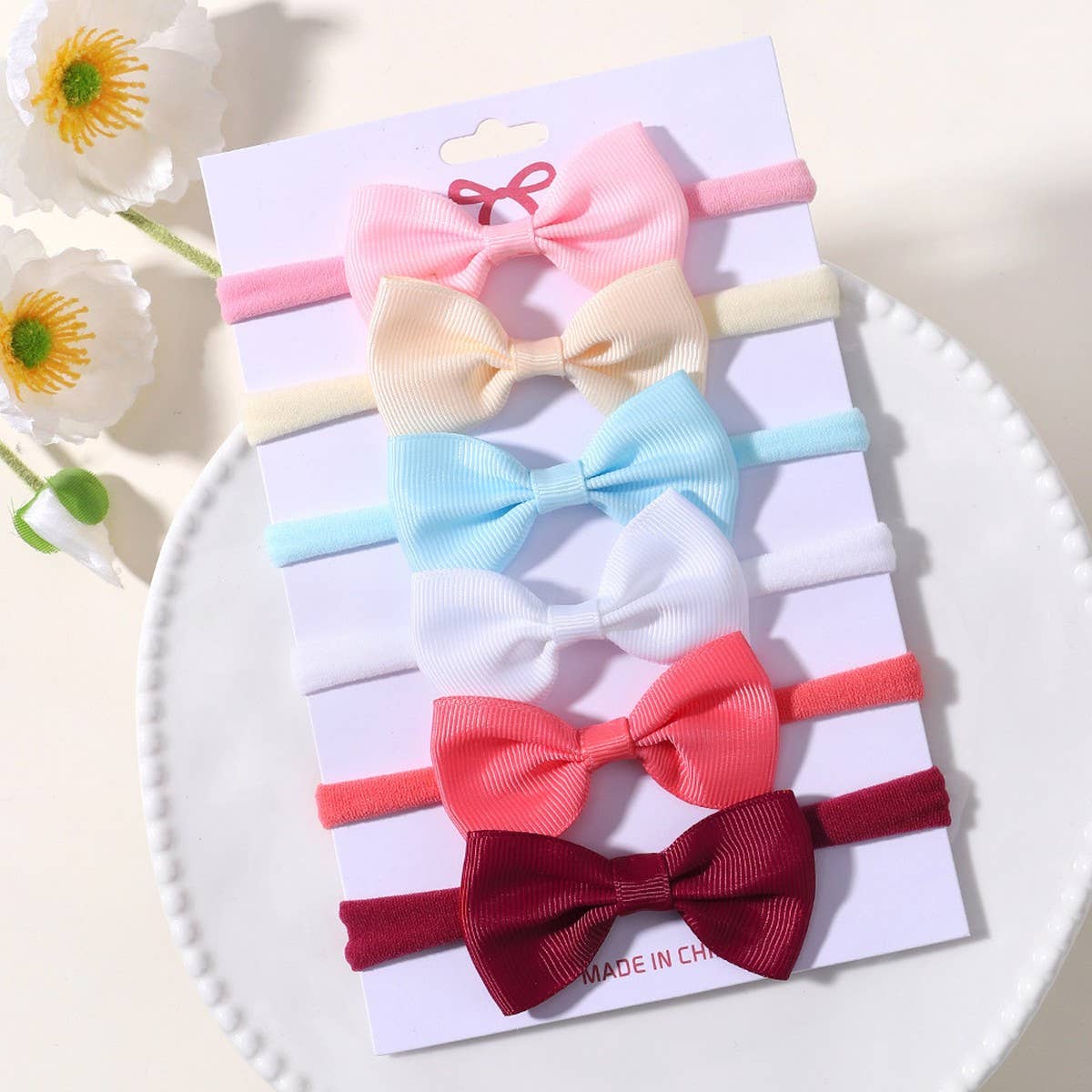 Kids Bow Headband Set ? Elastic Nylon No Marks