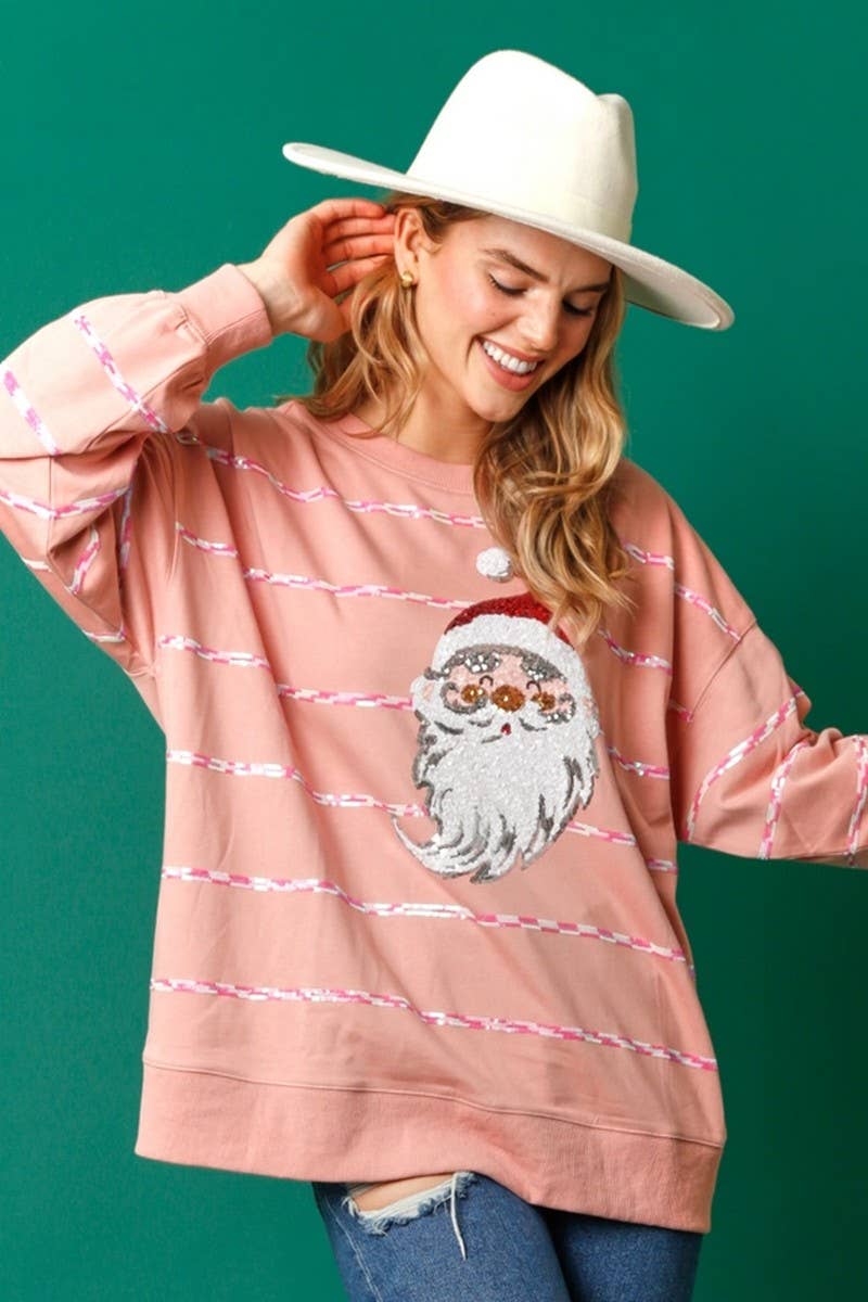CWTBLL01271_CHRISTMAS SANTA SEQUIN STRIPE SWEATSHIRT