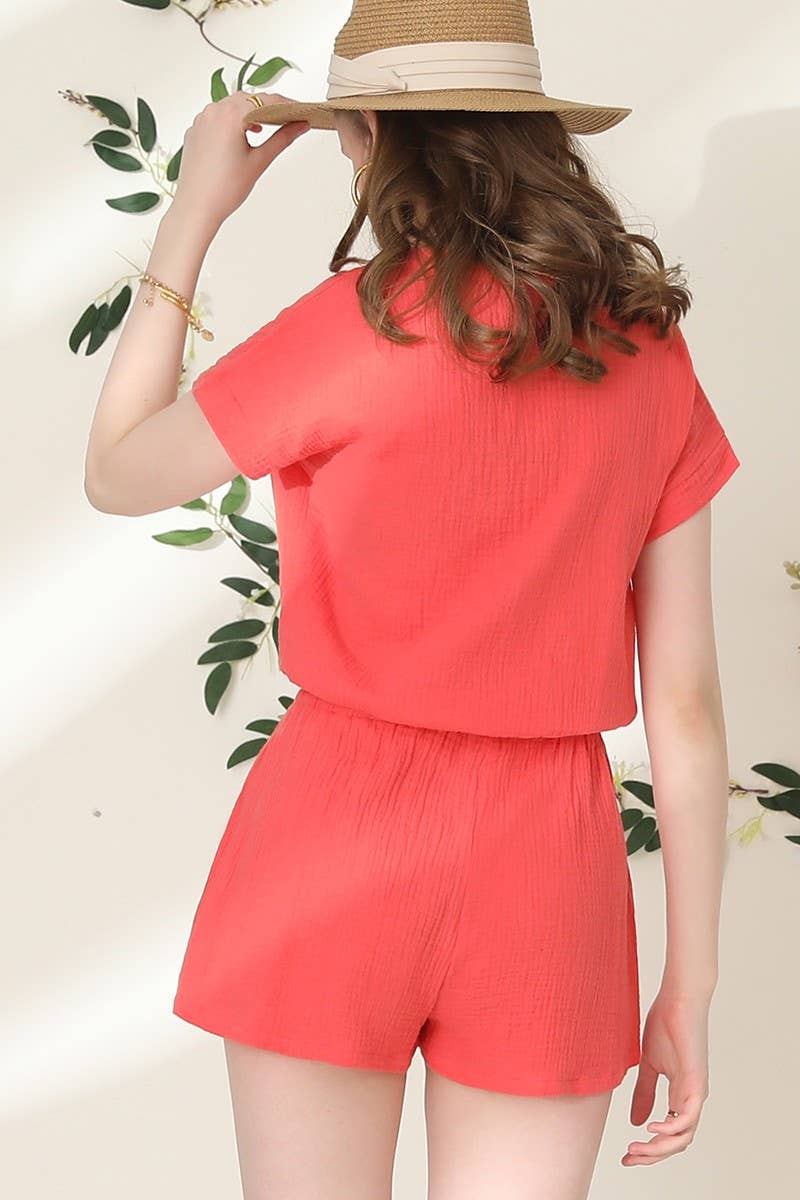 CWSJS224_HENLEY NECK SHORT SLEEVE JUMPSUIT ROMPER