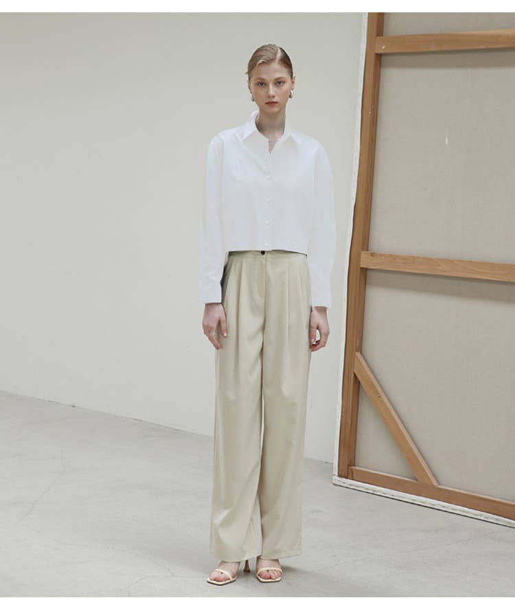 Cotton hem elastic waistband solid color shirt