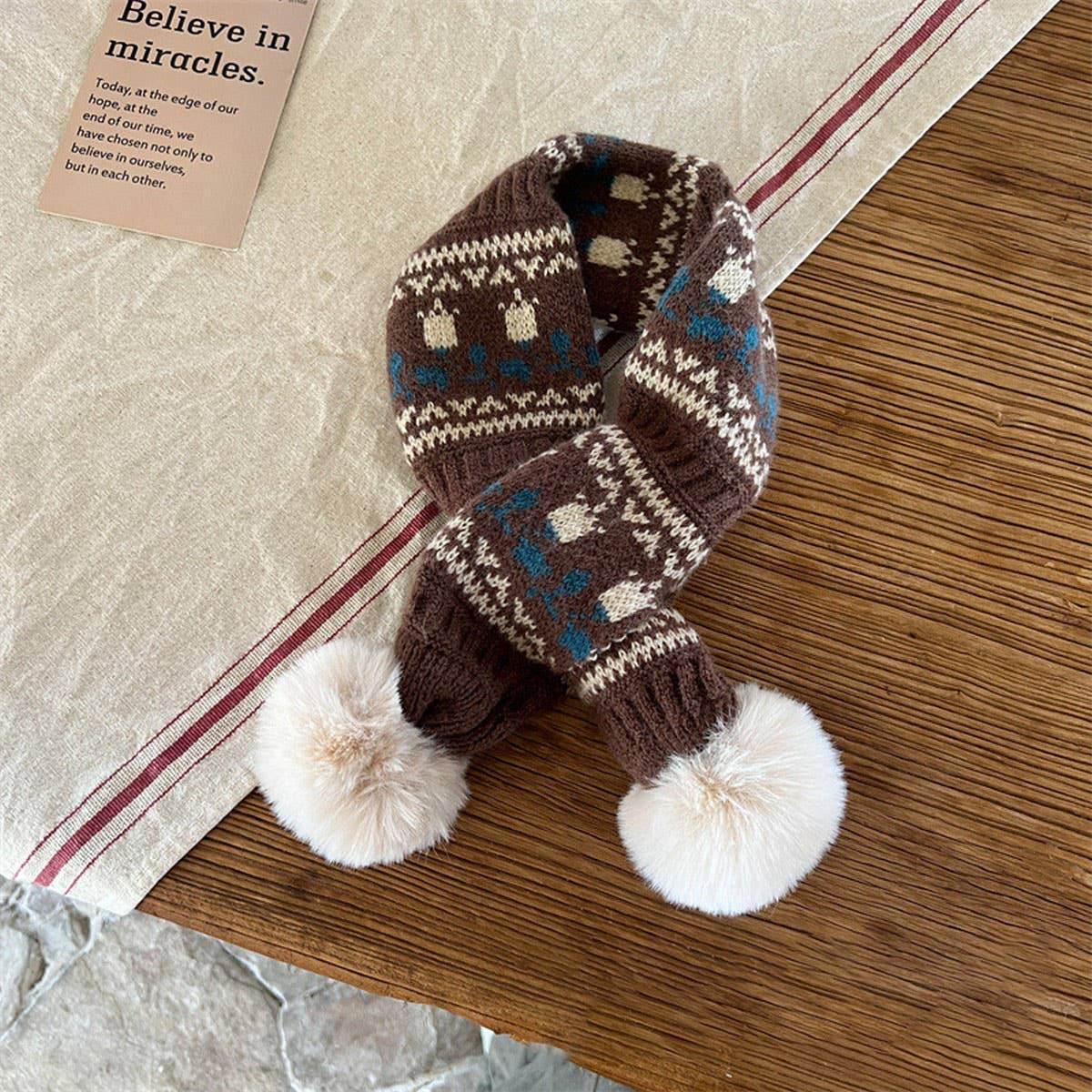 CUTE DOUBLE BALL WARM CHILDREN'S KNITTED SCARF