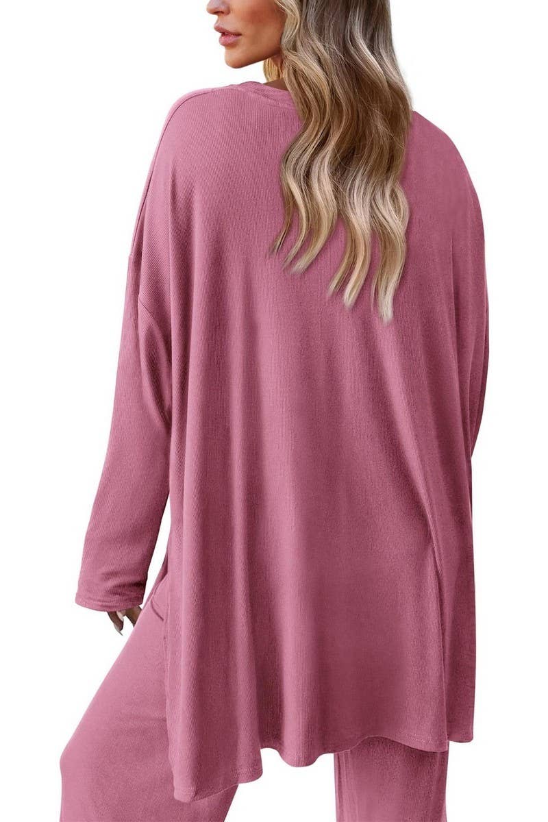 CWSTB00483_2025 KNIT LOUNGE SET WOMEN 2 PIECE CASUAL OUTFITS