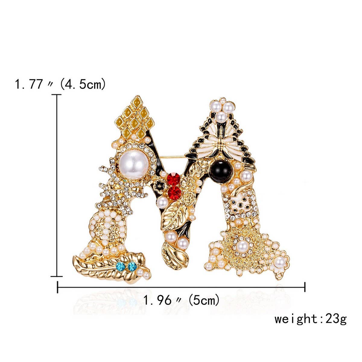 CWAJE2565_LETTER PEARL RHINESTONE OIL PAINTING BROOCH