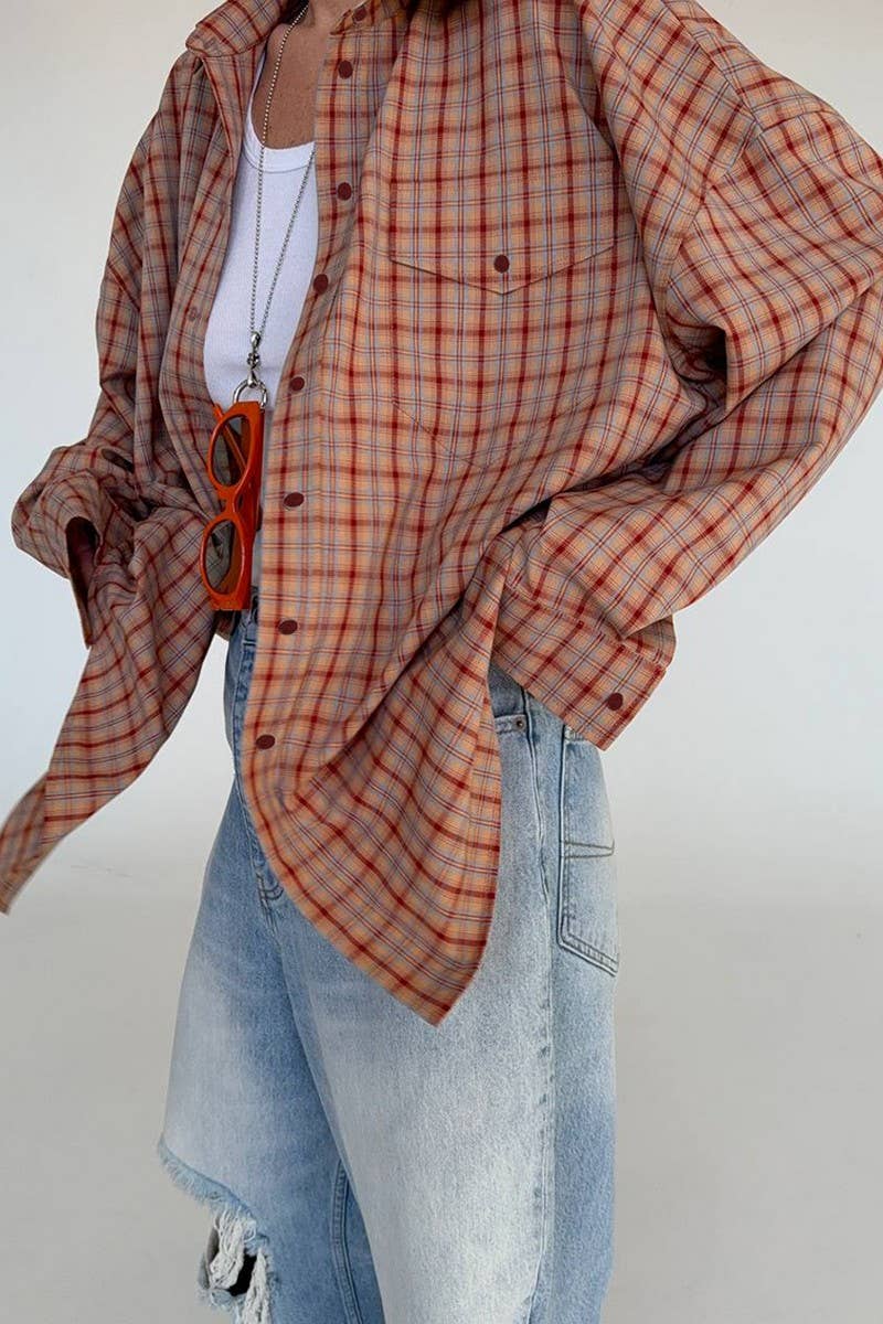 CWTSTL910_LOOSE RETRO PLAID LONG SLEEVE SHIRT