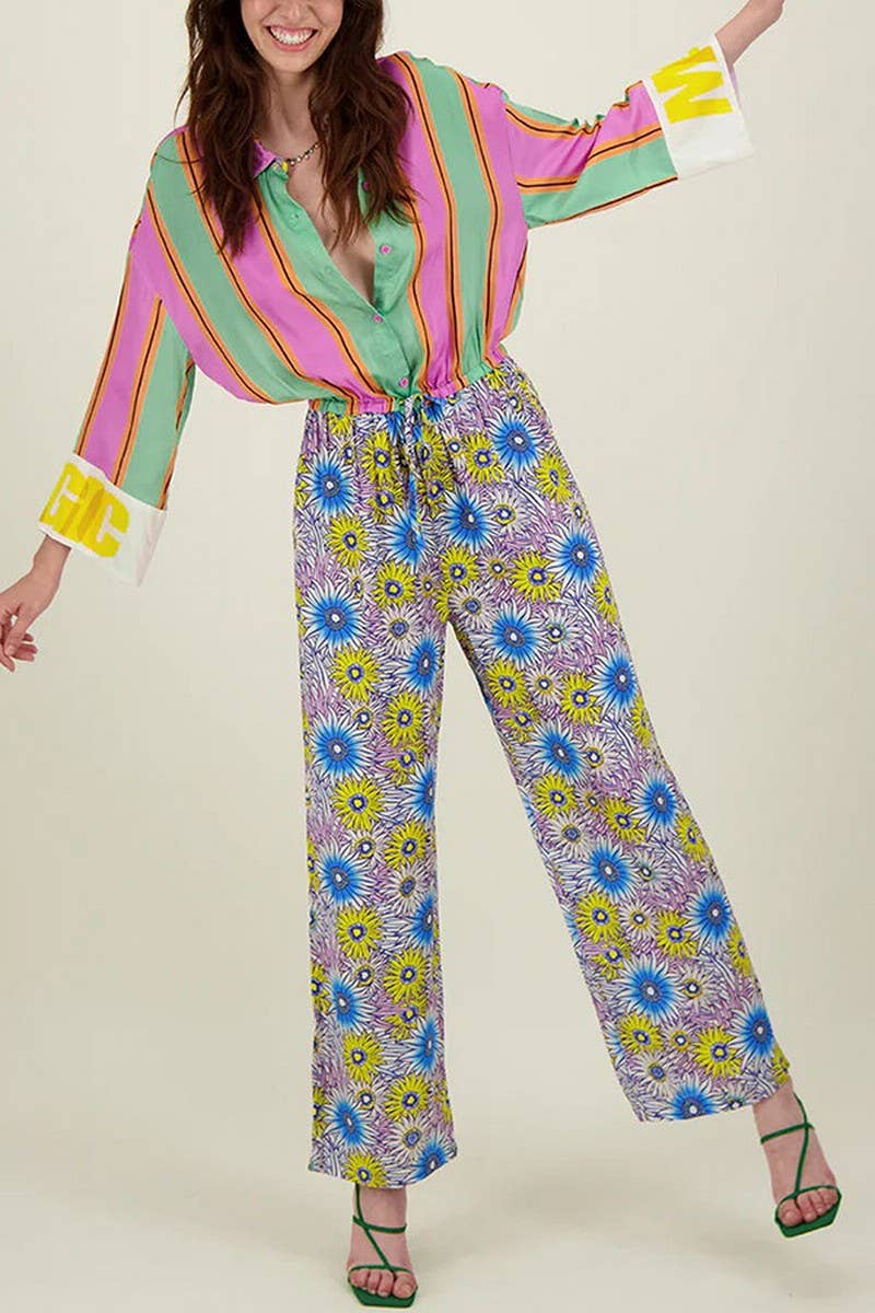 CWSJS247_VACATION LONG-SLEEVED SHIRT PATCHWORK JUMPSUIT