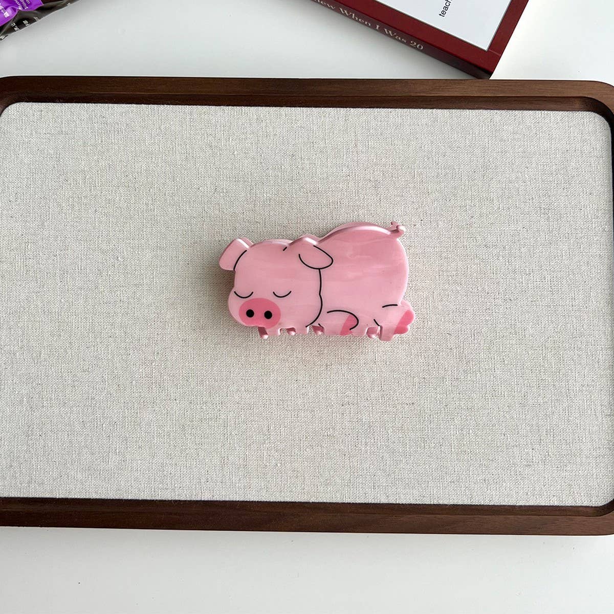 Pink Pig & Cat Acetate Hair Claw Clip for Girls_CWAHA5974