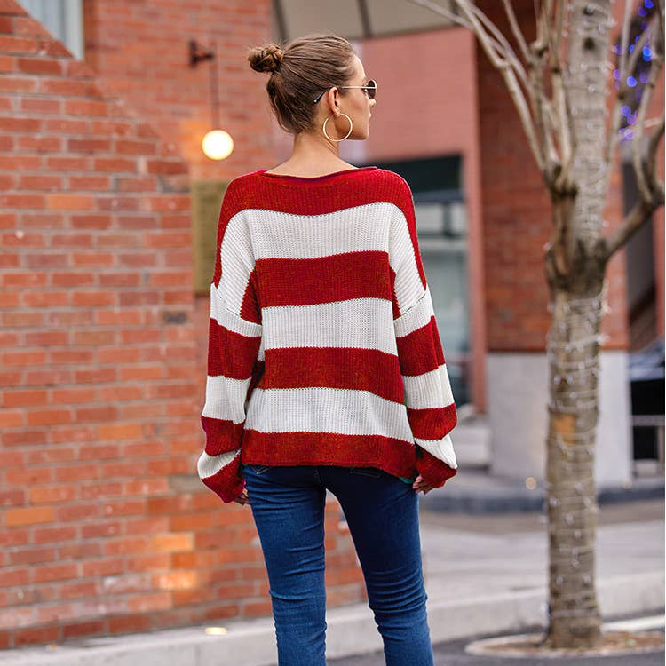 CREW-NECK STRIPED SWEATER WITH ROLLED EDGE